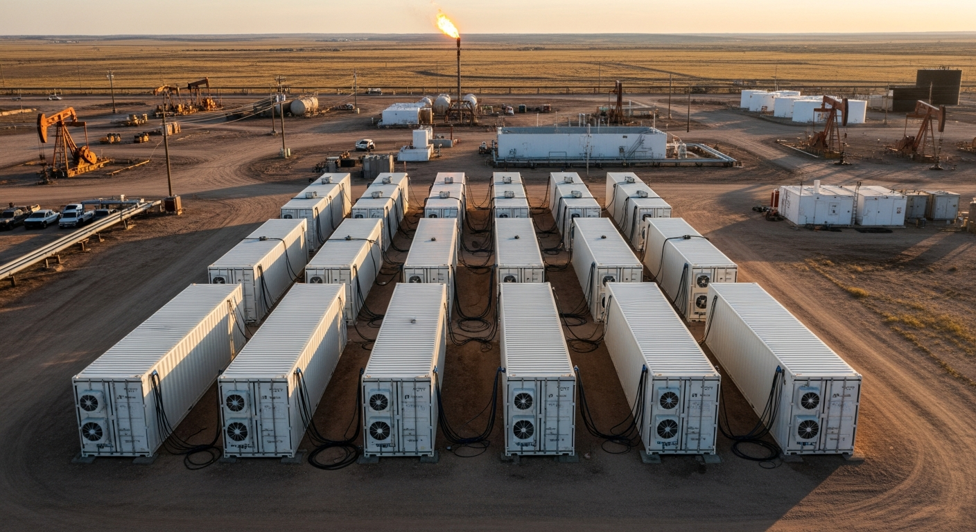 Bitcoin mining containers co-located at an oil and gas production site