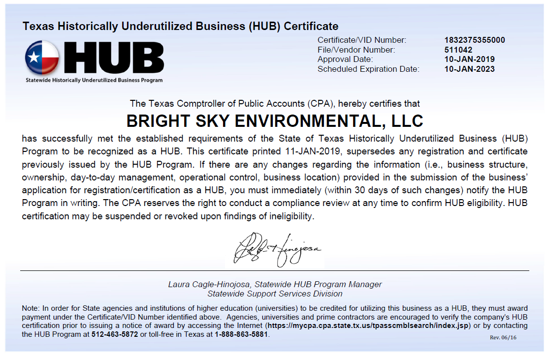 Bright Sky receives HUB approval