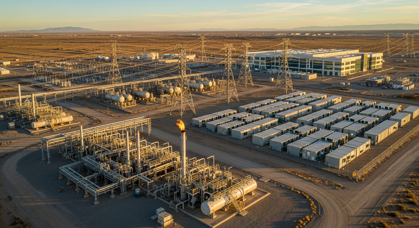 Oil and gas, bitcoin mining, and data center infrastructure on a shared site